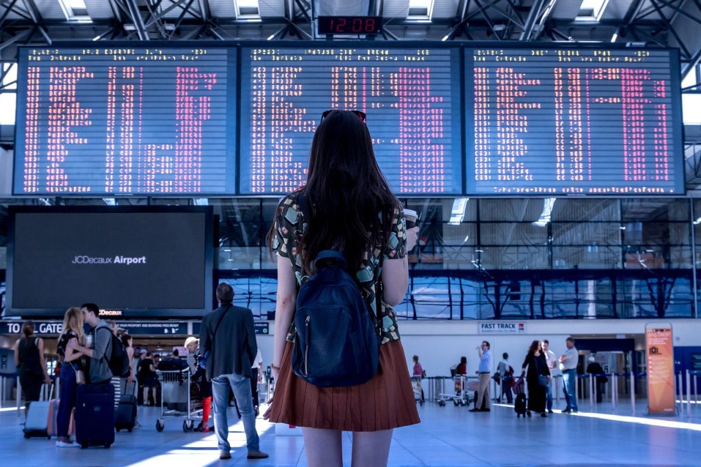 aéroport, femme, vol, dernières minutes